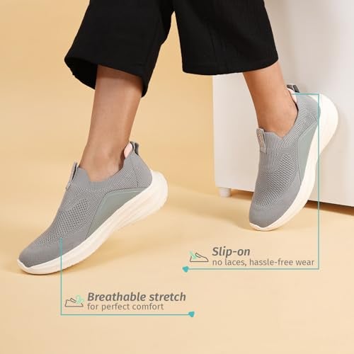 YOHO Knitted Slip-Ons for Women |Lightweight, Stylish, Breathable Casual Loafer Shoes |Extra Soft Insole & Shock Absorbing for Walking Without Lace Ladies SOS-112 | Dove Grey - UK 8 - Image 5