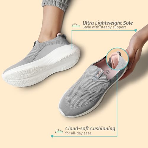 YOHO Knitted Slip-Ons for Women |Lightweight, Stylish, Breathable Casual Loafer Shoes |Extra Soft Insole & Shock Absorbing for Walking Without Lace Ladies SOS-112 | Dove Grey - UK 8 - Image 3