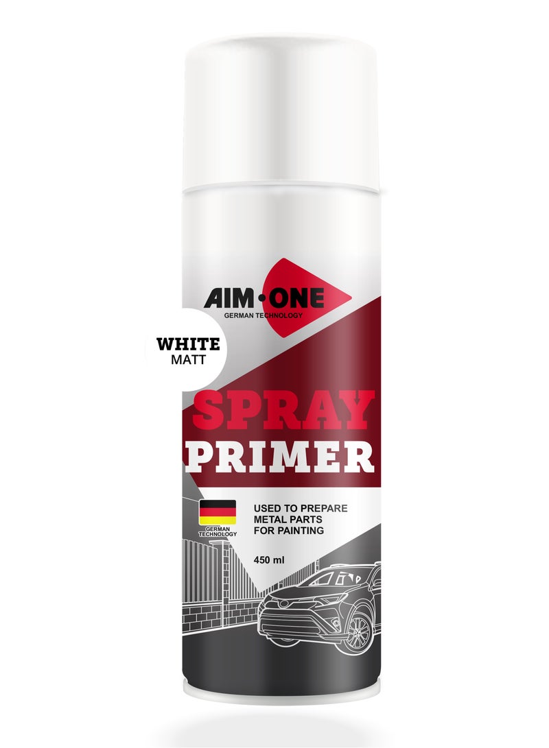 AIM-ONE Aim One Spray Primer White Matt 450ml - Used To Prepare Metal Parts For Painting
