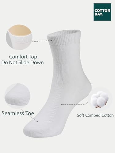 COTTON DAY Unisex Little Kids Youth Boys Girls Soft Cotton Crew Dress Socks Seamless Toe 6 Pack 6-8 years Plain White M (8) - Image 2
