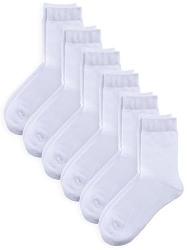COTTON DAY Unisex Little Kids Youth Boys Girls Soft Cotton Crew Dress Socks Seamless Toe 6 Pack 6-8 years Plain White M (8) - Image 1