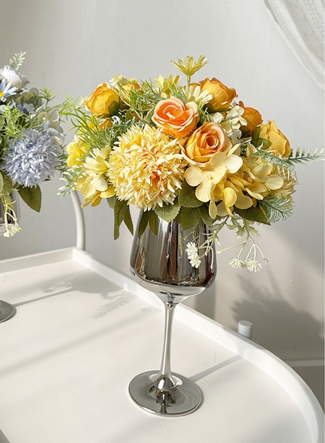 DUNISO Artificial Multicolour Rose Flowers Bouquet Simulation Flowers Mixed Rose Hydrangea Flower Bouquet with Silver Tall Cup Fake Flowers Plants Silk Flower Arrangements Wedding Bouquets Decor for Wedding Party Centerpiece Home Office Table Decoration Gift - Image 4