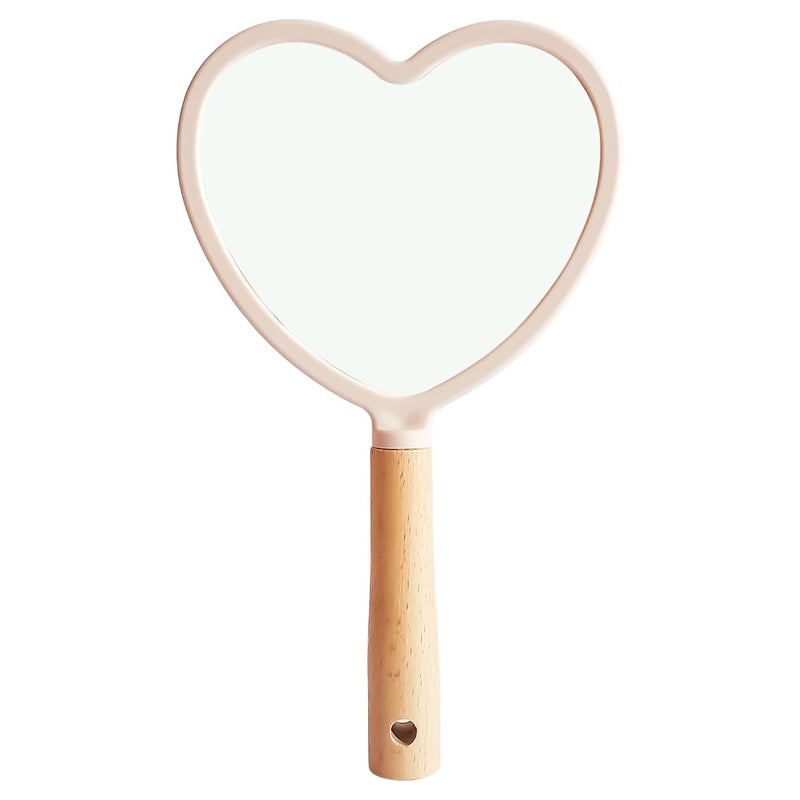 KIRA Handheld Makeup Mirror with Handle Small Cute Wooden Shaving Mirror with Single Side Hanging Hole Travel Portable for Men and Women Heart - Image 1