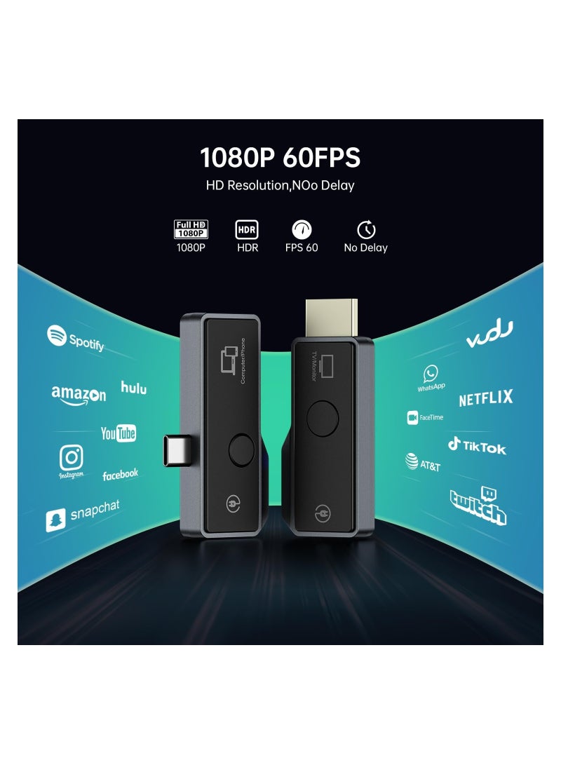 HDMI Transmitter and Receiver, Support Type-C 3.1(with DP Protocol) Phone/Tablet/Laptop, Plug & Play, Portable Wireless HDMI Extender Kit for Streaming Video/Audio to HDTV/Projector/Monitor  - Image 2