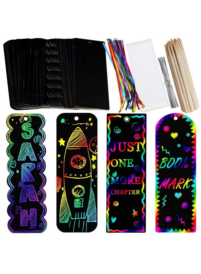 Supla 36 Sets 4 Style Magic Scratch Rainbow Bookmarks Making Kit For Kids Students Party Favor Scratch Paper Diy Bookmarks Bulk With Scratching Tools Satin Ribbons For Classroom Activities - Image 1