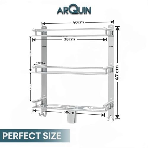 ARQUIN Bathroom Shelf 3 Layer Bathroom Accessories Set | Bathroom Organiser Shelf Multipurpose Stainless Steel 3 Tier Shelf with Double Soap Dish & Toothbrush Holder Tumbler Holder - Image 4