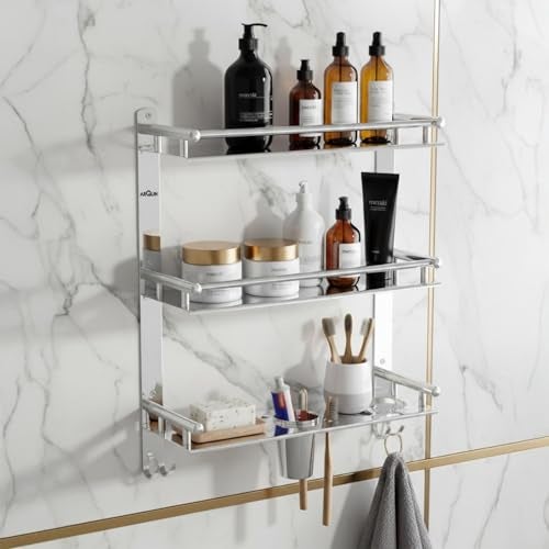 ARQUIN Bathroom Shelf 3 Layer Bathroom Accessories Set | Bathroom Organiser Shelf Multipurpose Stainless Steel 3 Tier Shelf with Double Soap Dish & Toothbrush Holder Tumbler Holder - Image 1