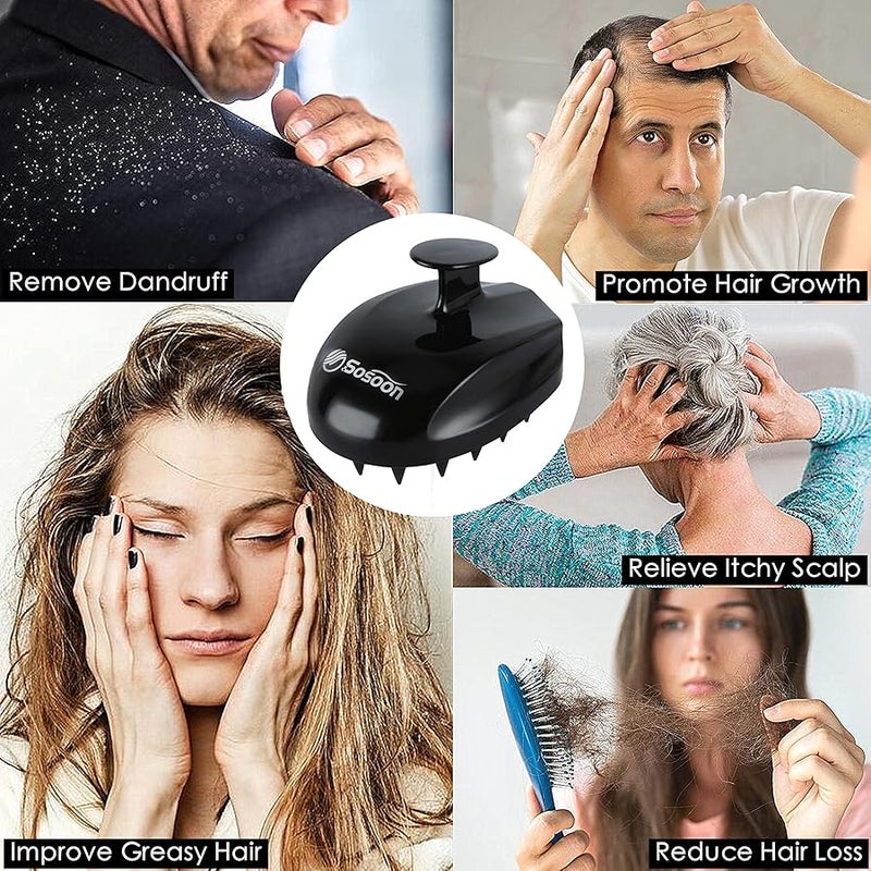 Sosoon Shampoo Brush Hair Scalp Scrubber Head Massager for Stress Relax Hair Growth, Shower Hair Brush for Women Men Kids, Black - Image 5