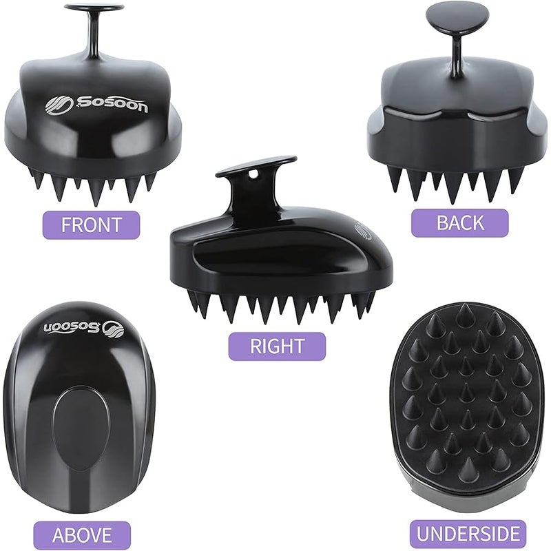 Sosoon Shampoo Brush Hair Scalp Scrubber Head Massager for Stress Relax Hair Growth, Shower Hair Brush for Women Men Kids, Black - Image 2