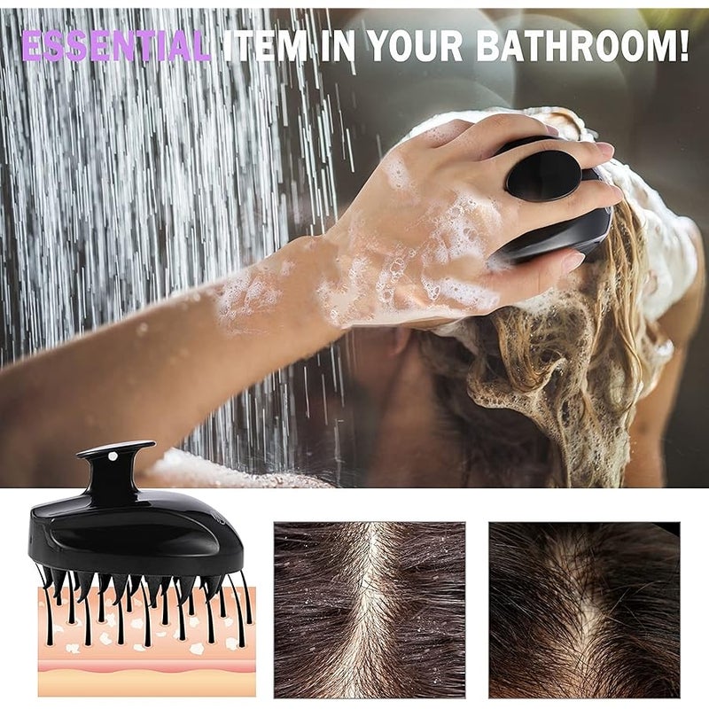 Sosoon Shampoo Brush Hair Scalp Scrubber Head Massager for Stress Relax Hair Growth, Shower Hair Brush for Women Men Kids, Black - Image 3