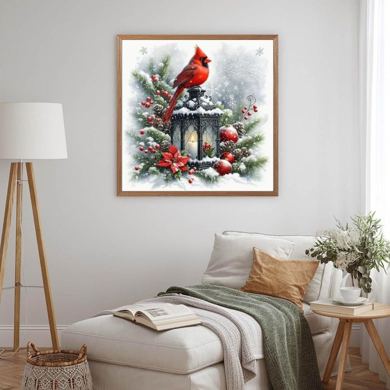 MOMDEDP Christmas Cardinal Diamond Painting Kits for Adults, 5D Light Diamond Art Painting by Numbers Kits, DIY Winter Diamond Dots Art Kits Full Round Drill Bird Diamond Paintings for Decor12x12 in - Image 2