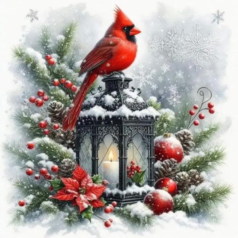 MOMDEDP Christmas Cardinal Diamond Painting Kits for Adults, 5D Light Diamond Art Painting by Numbers Kits, DIY Winter Diamond Dots Art Kits Full Round Drill Bird Diamond Paintings for Decor12x12 in - Image 1