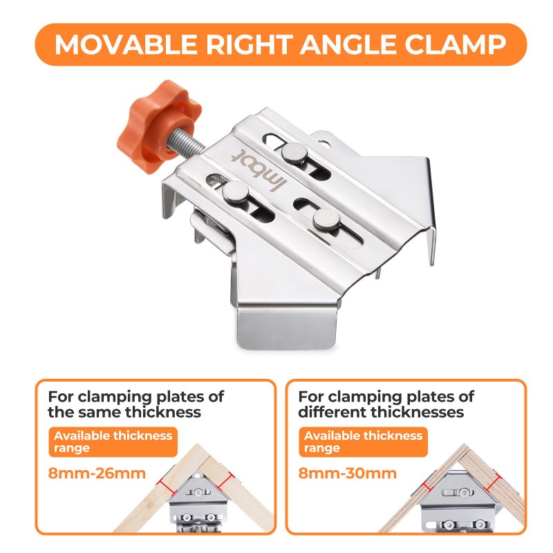 Imbot Right Angle Clampï¼Œ2pcs Stainless Steel 90 Degree Right Angle Clamp with Adjustable Swing Jawï¼Œcorner clamps for woodworkingï¼ŒFor Welding, Framing and DIY Woodworkingï¼ŒGifts for Men Dad (2Pieces) - Image 3