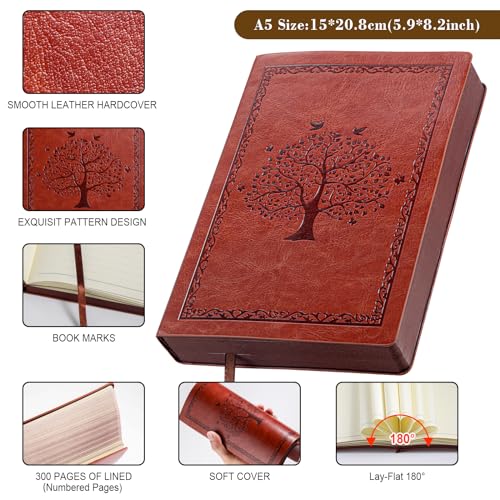Fetinar Leather Journal Notebook,300 Pages Hope Tree Softcover Lined Notebook for Women Men,300 Travel,Business,Work,Office,School Note Taking,5.7'' X 8.3''(brown) - Image 2