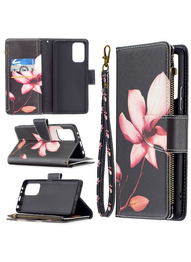 HuHa - Case Cover For Xiaomi Redmi Note 10 Pro Colored Drawing Pattern Zipper Horizontal Flip Leather Case with Holder & Card Slots & Wallet Lotus - Image 1