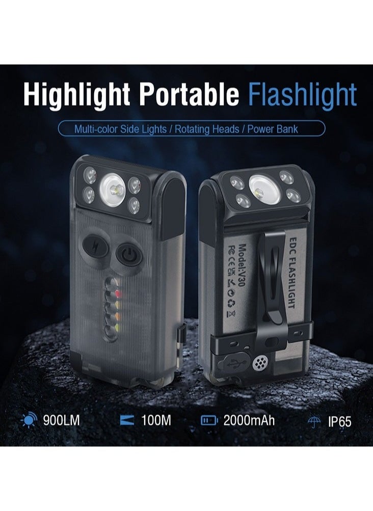 BORUIT - V30 LED Keychain EDC Fluorescence Flashlight Clip Warm Work Light Type-C Rechargeable Torch Magnet Camping Pocket Lantern - Image 1