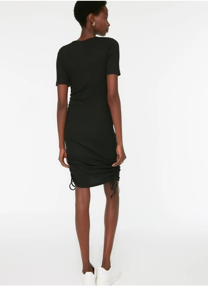 trendyol Crew Neck Ruched Detail Dress