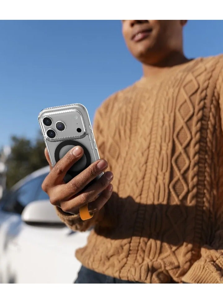 ليفيلو جراب Spira Grip لهاتف iPhone 17 Pro Max / إطار شفاف مضاد للخدش / حامل معدني دوار 360 درجة / مصد مقاوم للصدمات / متوافق مع MagSafe / حامل مدمج / مغناطيس قوي - برتقالي شروق الشمس - Image 3