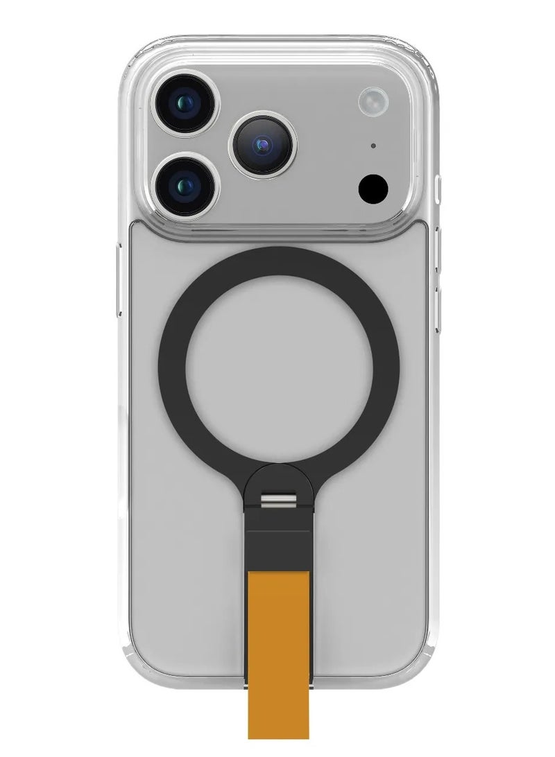 ليفيلو جراب Spira Grip لهاتف iPhone 17 Pro Max / إطار شفاف مضاد للخدش / حامل معدني دوار 360 درجة / مصد مقاوم للصدمات / متوافق مع MagSafe / حامل مدمج / مغناطيس قوي - برتقالي شروق الشمس - Image 1