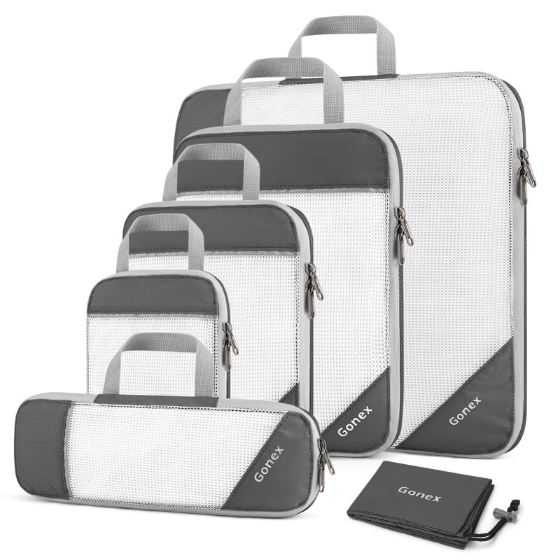 Gonex Compression Packing Cubes Mesh Organizers L+M+S+XS+Slim+Laundry Bag Gray - Image 1