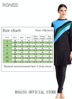 roaiss 3-Piece Women Conservative Colorblock Swimsuit Set Muslim Sun Protection Swimwear Swimming Trousers Cap Ladies Loose Beachwear Dress Arab Clothing Black/Blue  - Image 3