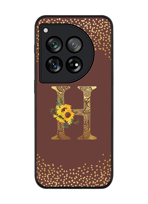 Rugged Black edge case for OnePlus 12R / OnePlus Ace 3 5G, Slim fit Soft Cover - Custom Monogram Initial Letter Floral Pattern Alphabet - H (Brown)
