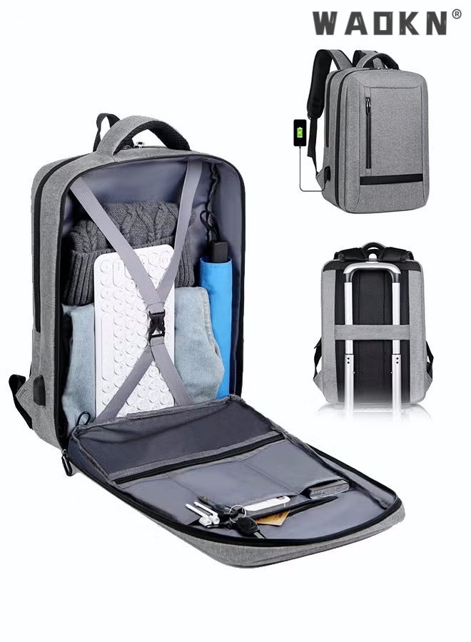 WAOKN Business Laptop Backpack Waterproof Notebook For Men School Book Bag  Backpacks Multifunction Breathable Backpack With USB Port Casual Minimalist Waterproof Nylon Light School Bag 15.6" Laptop Grey - Image 1