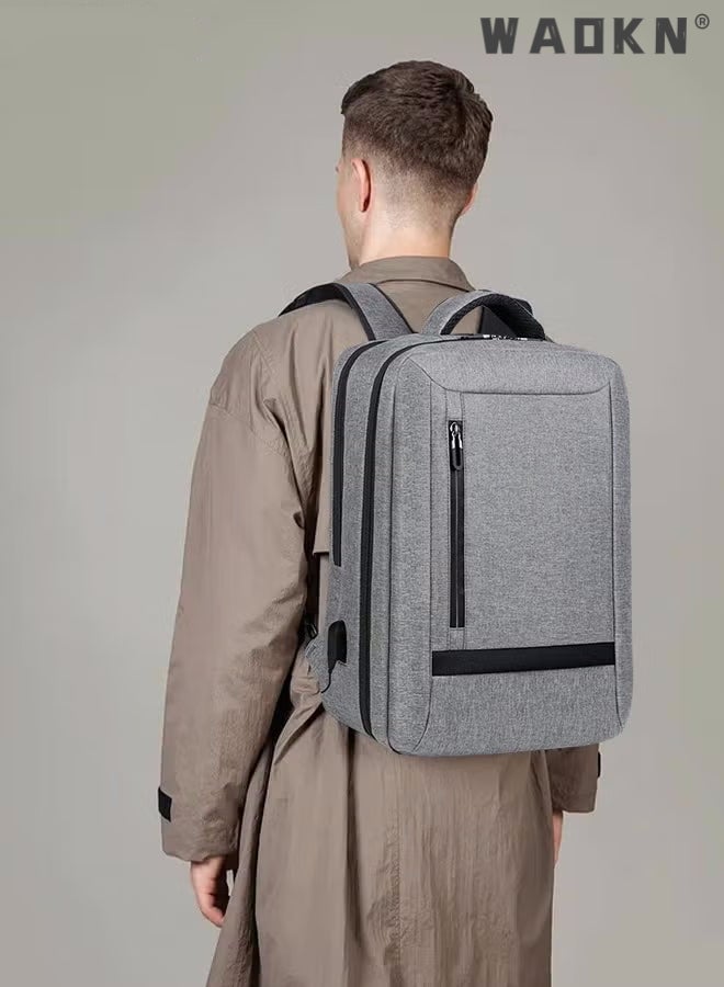 WAOKN Business Laptop Backpack Waterproof Notebook For Men School Book Bag  Backpacks Multifunction Breathable Backpack With USB Port Casual Minimalist Waterproof Nylon Light School Bag 15.6" Laptop Grey - Image 5