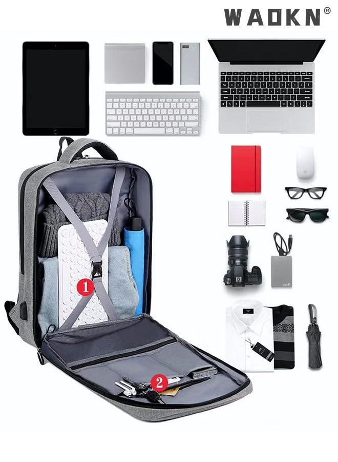 WAOKN Business Laptop Backpack Waterproof Notebook For Men School Book Bag  Backpacks Multifunction Breathable Backpack With USB Port Casual Minimalist Waterproof Nylon Light School Bag 15.6" Laptop Grey - Image 2