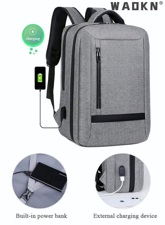 WAOKN Business Laptop Backpack Waterproof Notebook For Men School Book Bag  Backpacks Multifunction Breathable Backpack With USB Port Casual Minimalist Waterproof Nylon Light School Bag 15.6" Laptop Grey - Image 3