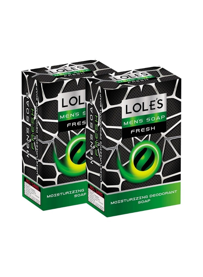 LOLE'S Men's Soap Fresh, Moisturizing Deodorant Soap, Detox & Deep Cleansing Face and Body Care - Vitamin E, SLS-Free, Crisp & Fresh Touch, 100% Vegetable, No Animal Fat, Pack of 2 x 150g - Image 1
