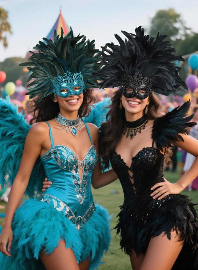 UQJE Venetian Feather Mask Headwear for Women Luxury Masquerade Mask for Halloween, Mardi Gras & Glamorous Parties-Cyan - Image 5