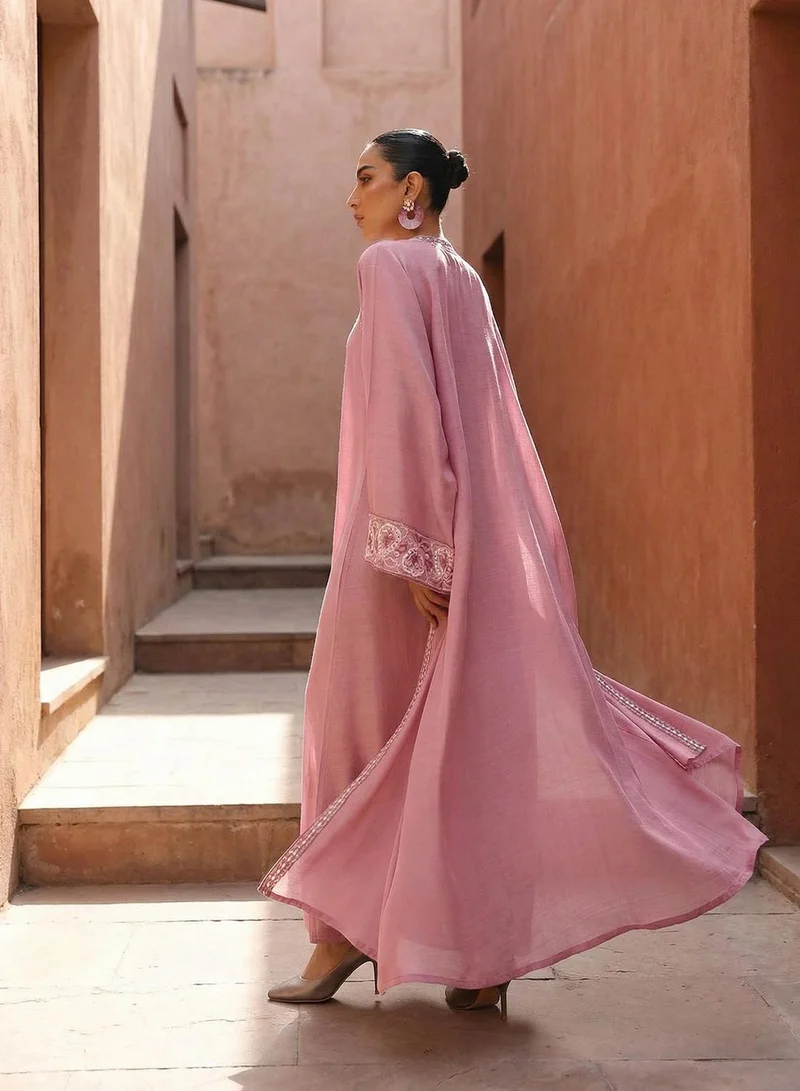 ISHIN  Pink Mirror Embroidered Layered Abaya for Women | Best Price UAE