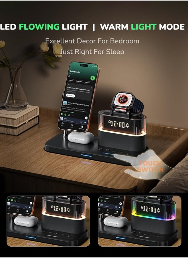 Joshberg 5 in 1 Wireless Charging Station, Fast Wireless Charger with Alarm Clock for Apple Multiple Devices,Bedside Night Light Nightstand Mag-Safe Charging Station for iPhone 16/15/14/13/12,Apple Watch,Air-Pods,Black  - Image 2