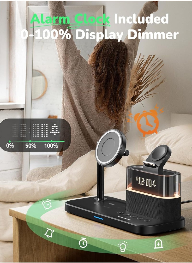 Joshberg 5 in 1 Wireless Charging Station, Fast Wireless Charger with Alarm Clock for Apple Multiple Devices,Bedside Night Light Nightstand Mag-Safe Charging Station for iPhone 16/15/14/13/12,Apple Watch,Air-Pods,Black  - Image 3