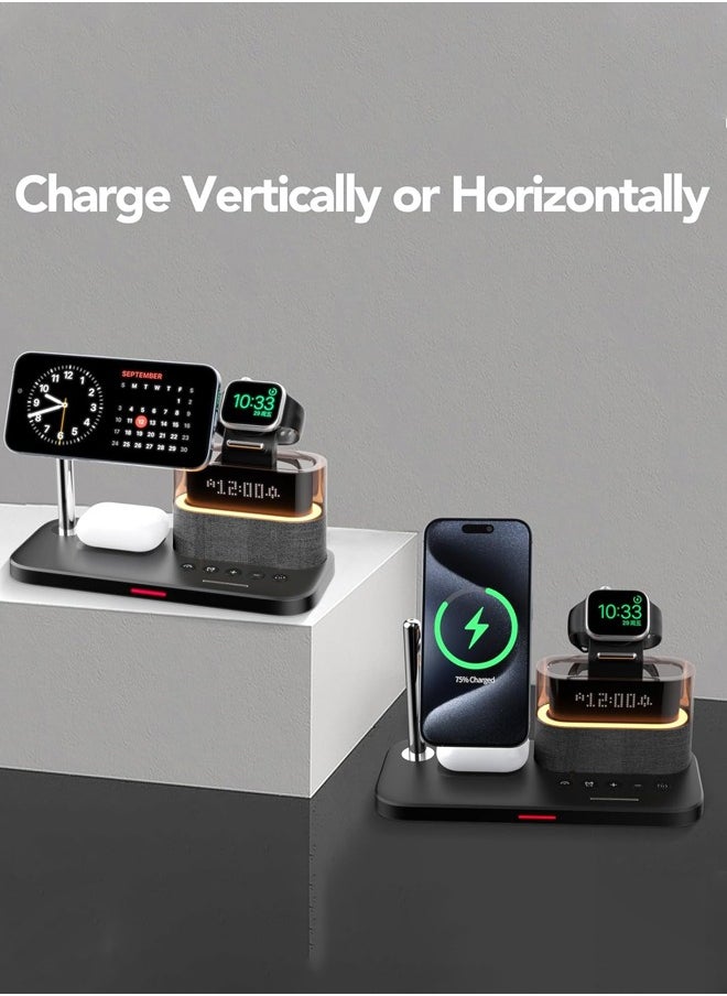 Joshberg 5 in 1 Wireless Charging Station, Fast Wireless Charger with Alarm Clock for Apple Multiple Devices,Bedside Night Light Nightstand Mag-Safe Charging Station for iPhone 16/15/14/13/12,Apple Watch,Air-Pods,Black  - Image 4