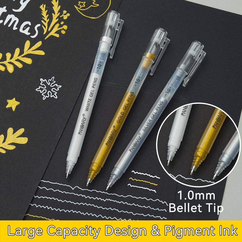 PANDAFLY Gold Silver White Gel Pens, 10 Pack, 1mm Extra Fine Point Gel Ink Pen, Opaque White Archival Ink Pens for Black Paper Drawing, Sketching, Card Making - Image 2