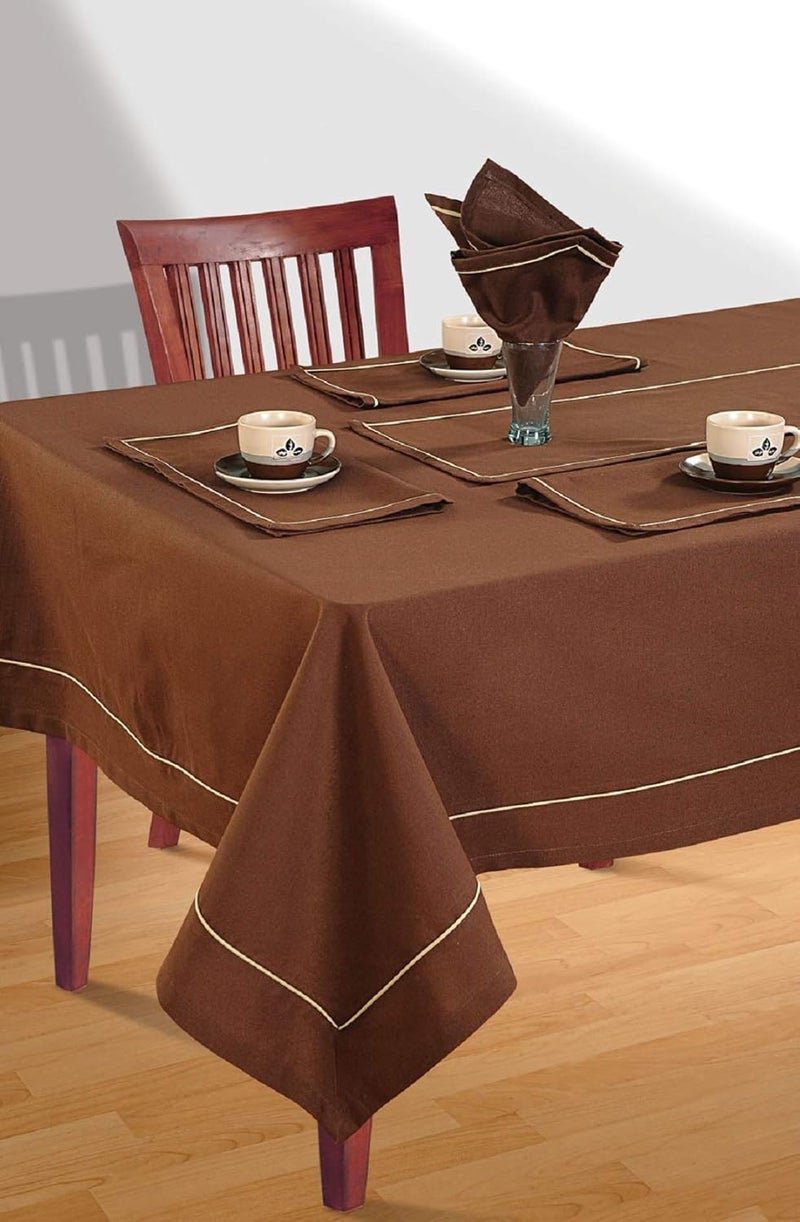 Swayam Swayam Multipurpose Cotton (274 cm x 150 cm) Table Cover/Cloth for 8 Seater Dining Table (Set 1) - 200TC, Color-Fast, Machine Washable, Dark Brown - Image 1
