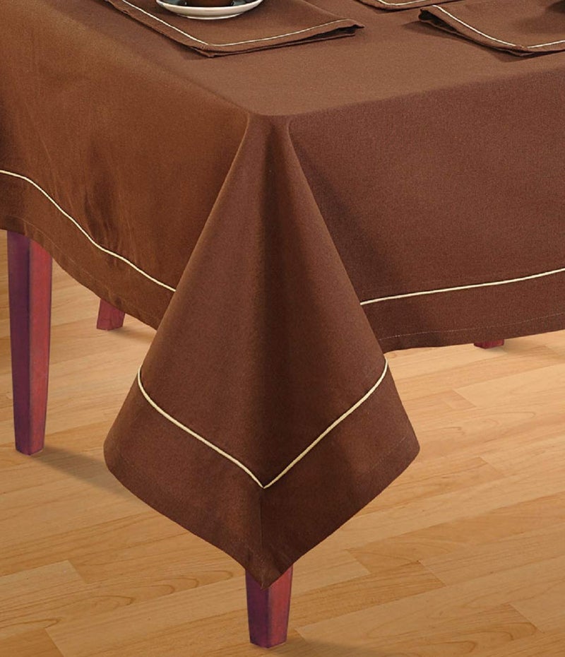 Swayam Swayam Multipurpose Cotton (274 cm x 150 cm) Table Cover/Cloth for 8 Seater Dining Table (Set 1) - 200TC, Color-Fast, Machine Washable, Dark Brown - Image 2