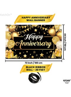 KATCHON KatchOn, Happy Anniversary Banner Black and Gold - XtraLarge, 72x44 Inch | Happy Anniversary Decorations for Party, Happy Anniversary Backdrop | Happy Anniversary Sign, Wedding Anniversary Decorations  - Image 2