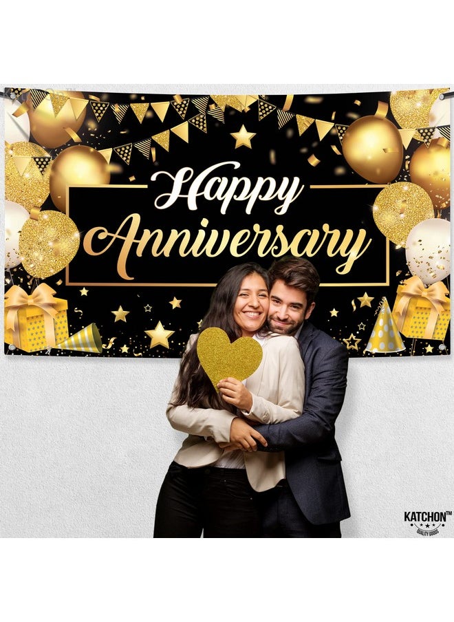 KATCHON KatchOn, Happy Anniversary Banner Black and Gold - XtraLarge, 72x44 Inch | Happy Anniversary Decorations for Party, Happy Anniversary Backdrop | Happy Anniversary Sign, Wedding Anniversary Decorations  - Image 5