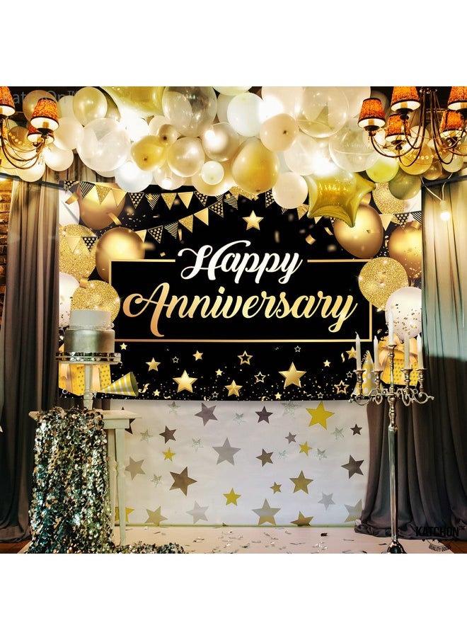 KATCHON KatchOn, Happy Anniversary Banner Black and Gold - XtraLarge, 72x44 Inch | Happy Anniversary Decorations for Party, Happy Anniversary Backdrop | Happy Anniversary Sign, Wedding Anniversary Decorations  - Image 4