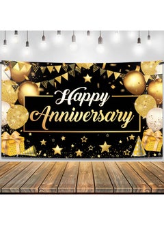 KATCHON KatchOn, Happy Anniversary Banner Black and Gold - XtraLarge, 72x44 Inch | Happy Anniversary Decorations for Party, Happy Anniversary Backdrop | Happy Anniversary Sign, Wedding Anniversary Decorations  - Image 1