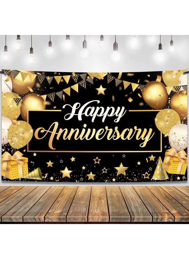 KATCHON KatchOn, Happy Anniversary Banner Black and Gold - XtraLarge, 72x44 Inch | Happy Anniversary Decorations for Party, Happy Anniversary Backdrop | Happy Anniversary Sign, Wedding Anniversary Decorations  - Image 1