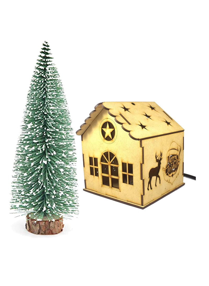 Forty Wings Forty Wings Small Christmas Decoration Light Up Wooden House Christmas Village Hut with 1 Ft Table Top Tree Hanging Ornaments DIY Christmas Craft 35 W 35 H 4 