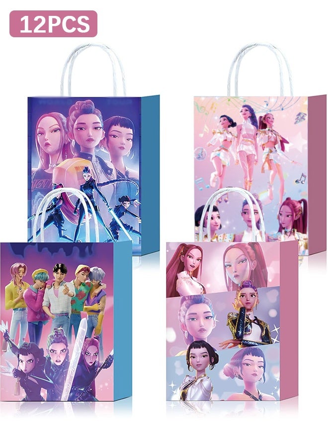 Wffo Demon Hunters Birthday Decorations, 12PCS Party Goodie Gift Bags, Including 4 Patterns Double Sided Printed Ideal for Boys Girls Kpop Theme Party - Image 1
