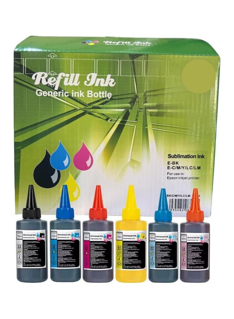 Terabyte 6-Color Sublimation Refill Ink for Printer 100ml x 6 (Black, Cyan, Magenta, Yellow, Light Cyan and Light Magenta) - Image 1