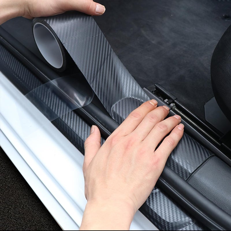 YUNYU Carbon Fibre Door Sill Protector, 5cm x 3m, Matt Black, Self-Adhesive Paint Protection Film for Cars - Image 4