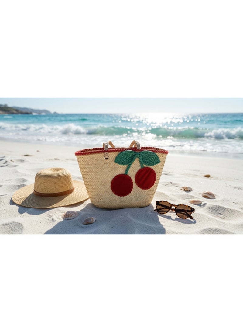 Cherry Straw Tote Bag- Summer New Fashionable Handbag, Shoulder Bag, Tote Bag With Large Capacity And High Quality For Women - Image 3