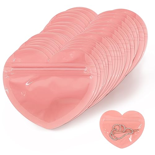 HRX Package 100pcs Mini Bags for Small Business, 2x3 inch Heart-Shaped Jewelry Bags Clear Mylar Ziplock Baggies Cute Packaging Supplies for Earring Sample - Image 1